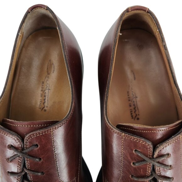 Santoni Italy Brown Leather Dress Shoes Men size 9 Classic Cap-toe Derby Oxfords - Picture 5 of 9